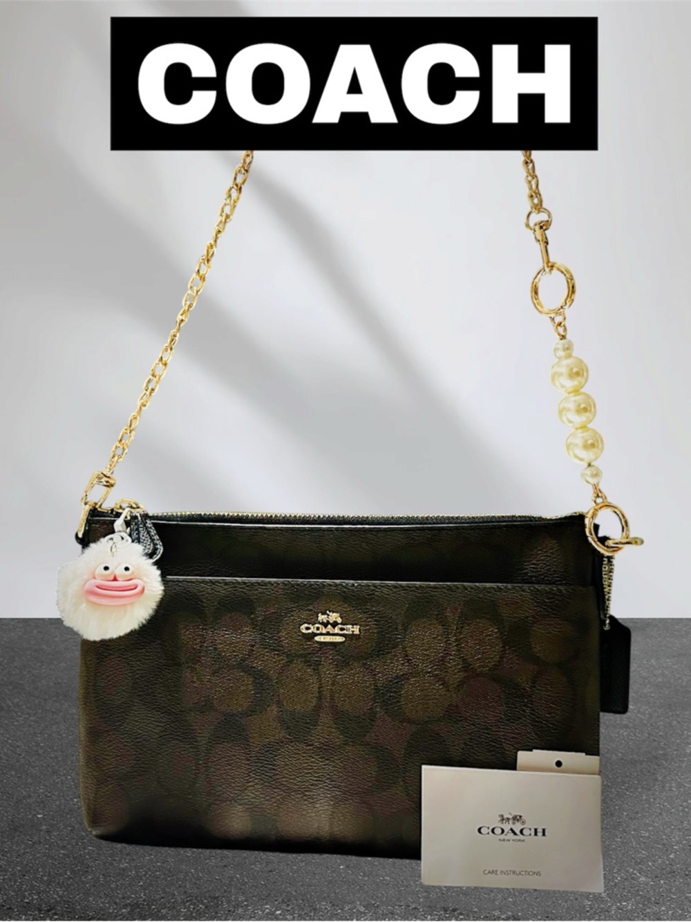 Rare Coach Y2K soho shoulder Bag Brown and Black Signature Pearl-Accent - Picture 5 of 16